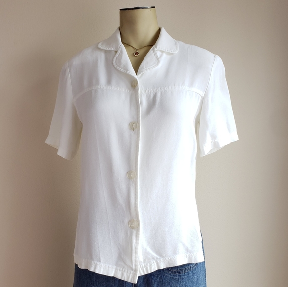 VTG White Short Sleeve Button Up Blouse - Picture 2 of 8